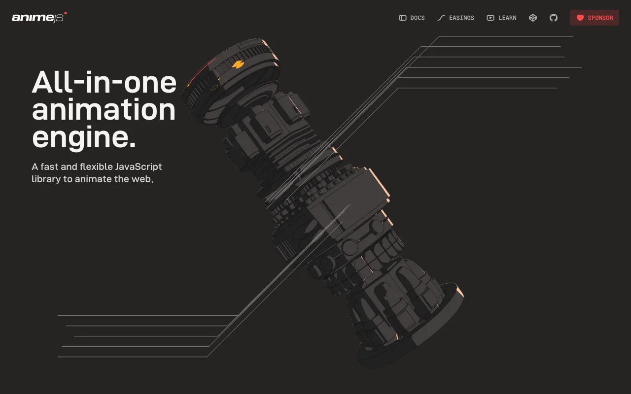 Anime.js website hero