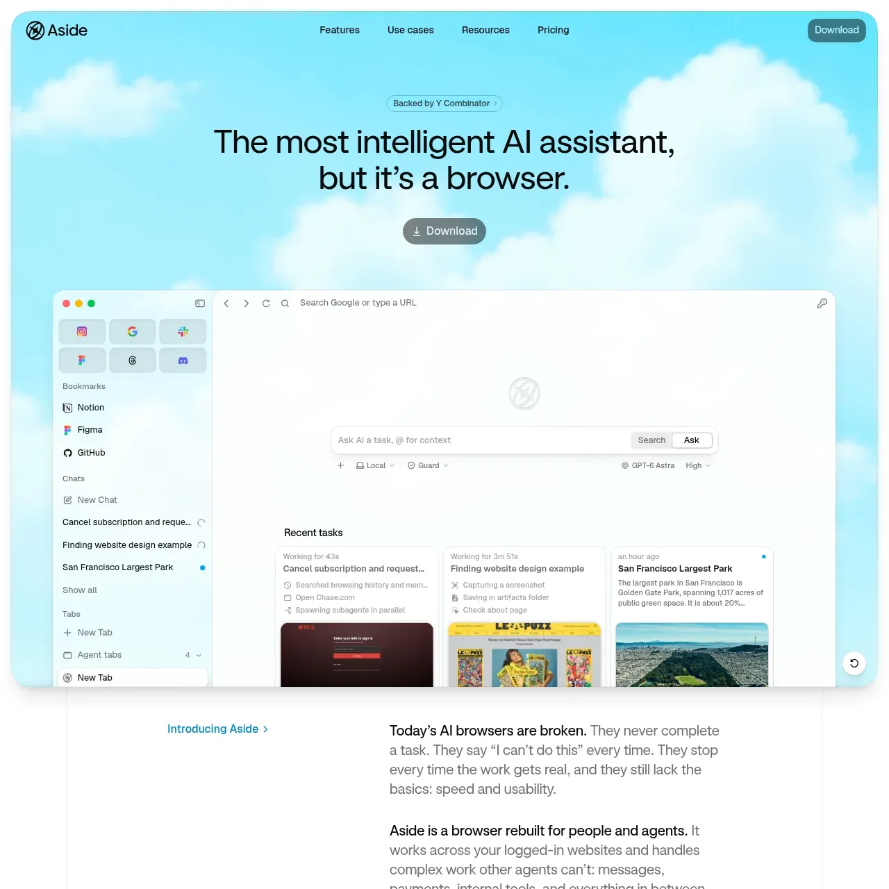 Aside website screenshot