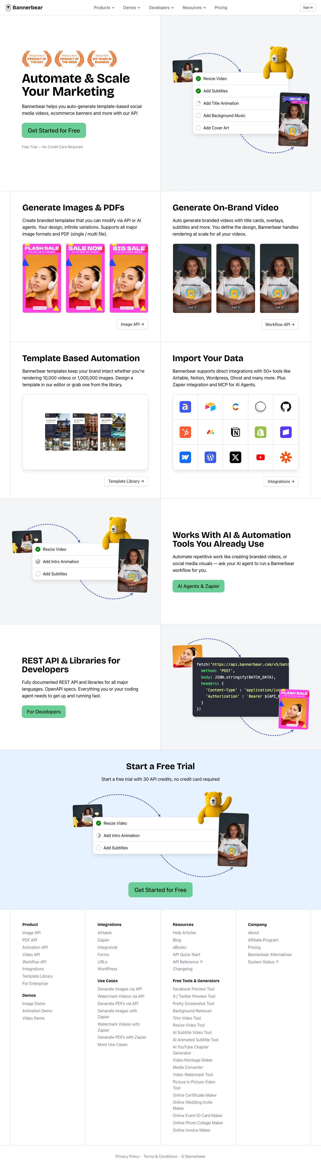 Bannerbear full landing page