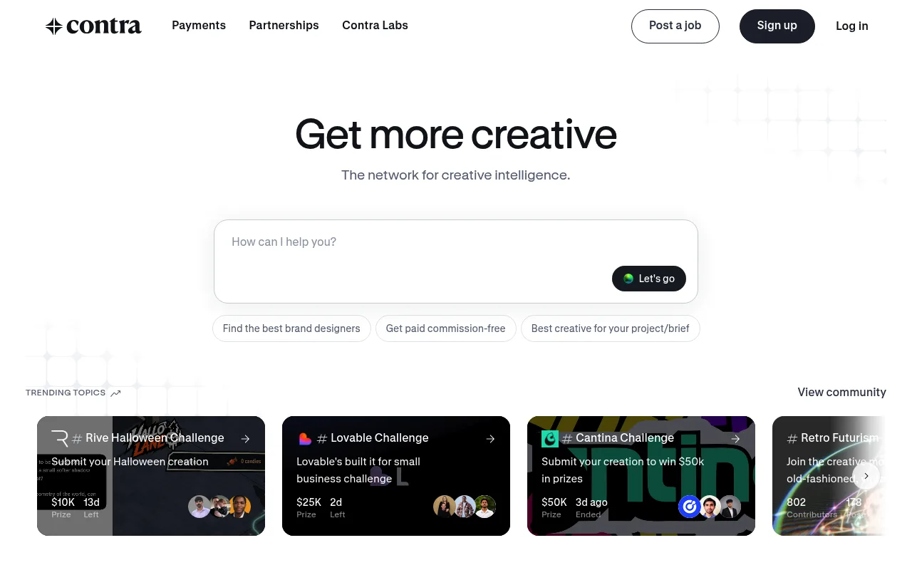 Contra website hero