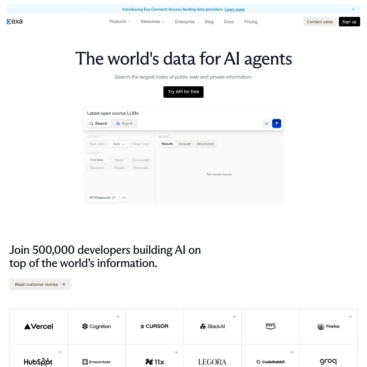 Exa website screenshot