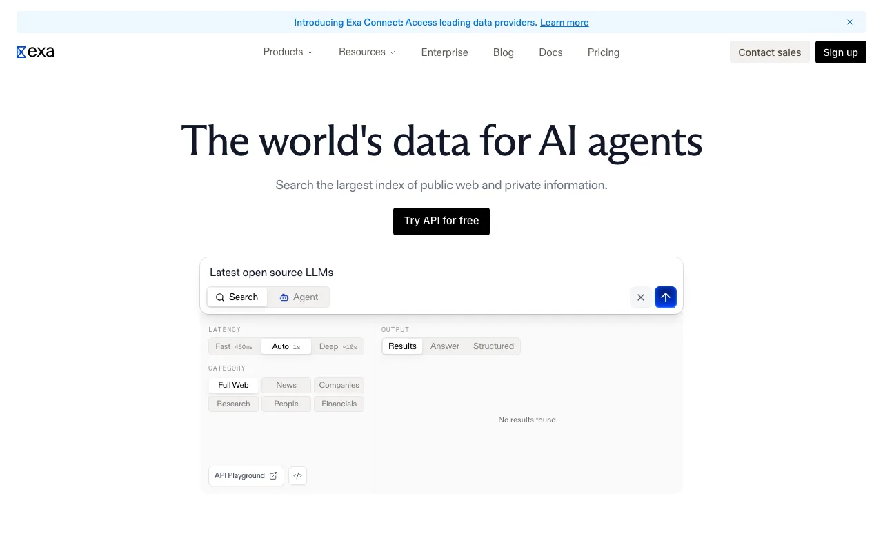 Exa website hero