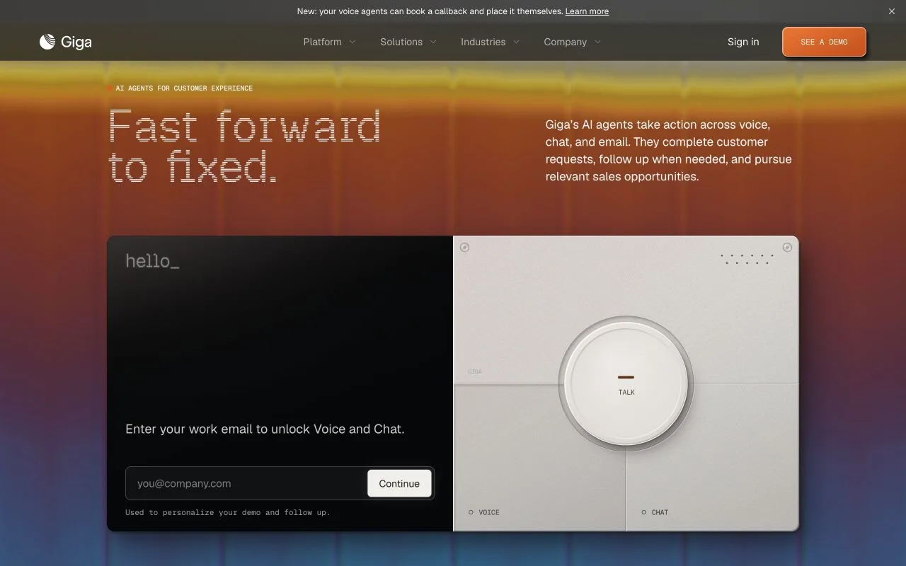 Giga landing page hero