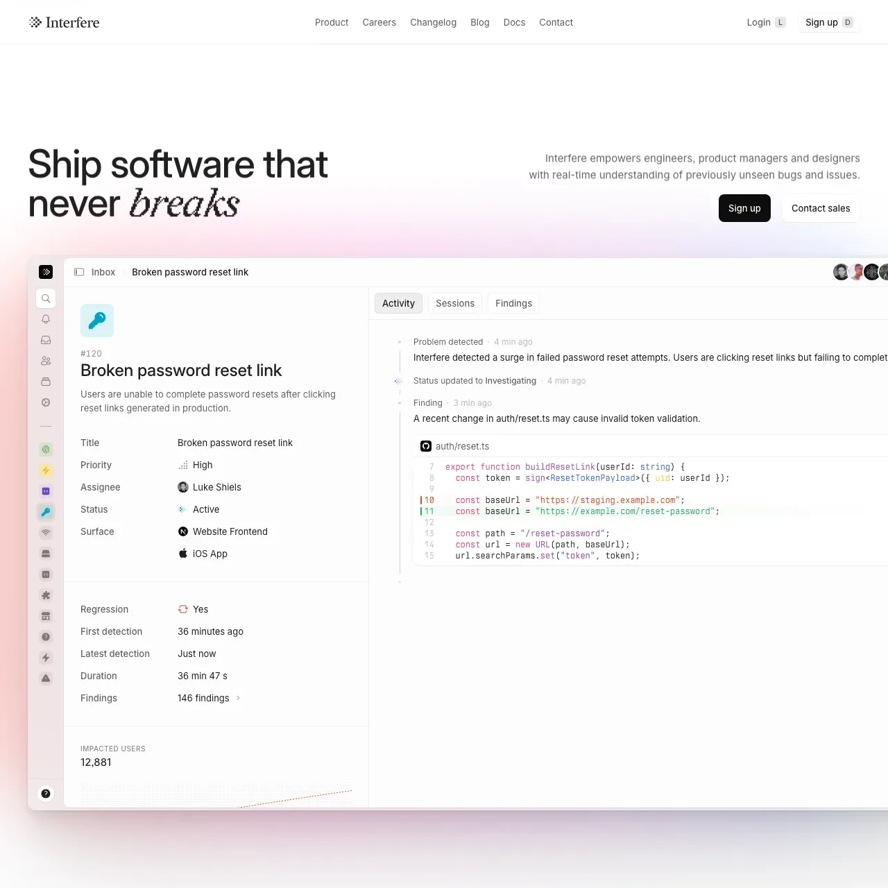 Interfere website screenshot
