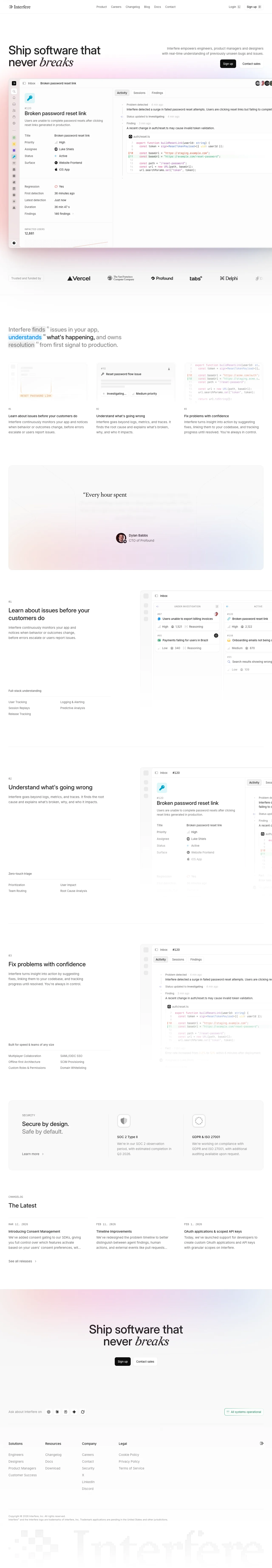 Interfere full landing page