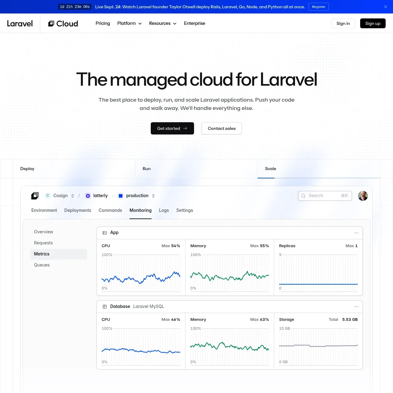 Laravel Cloud website screenshot