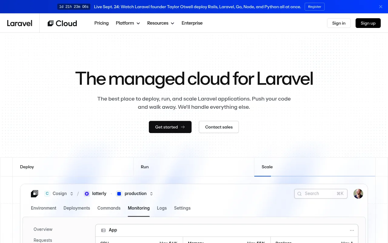 Laravel Cloud website hero