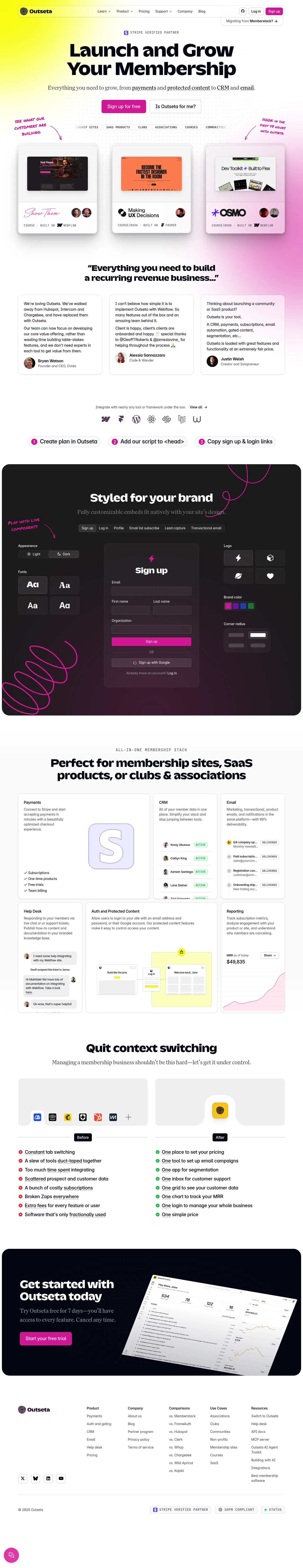 Outseta full landing page