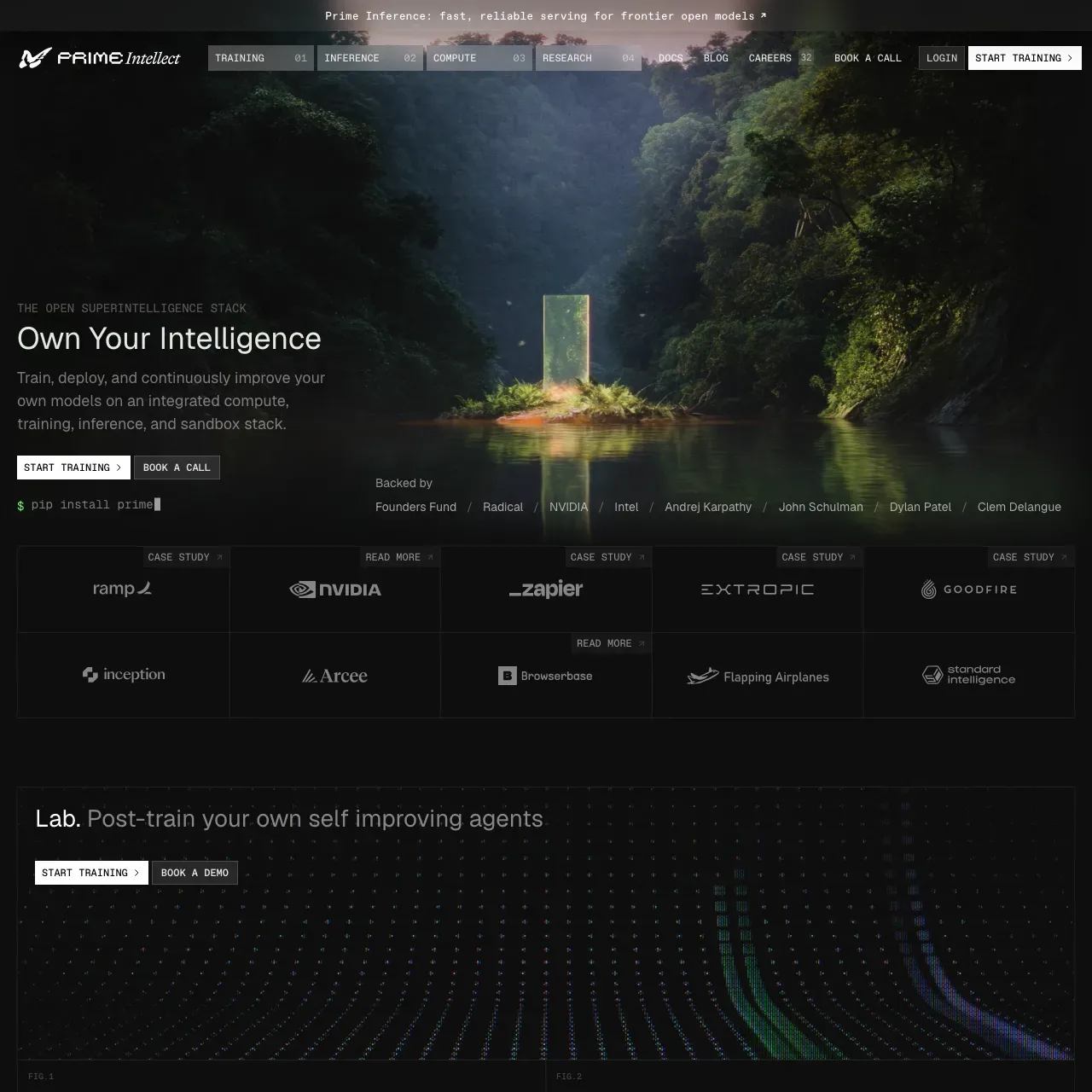 Prime Intellect website screenshot