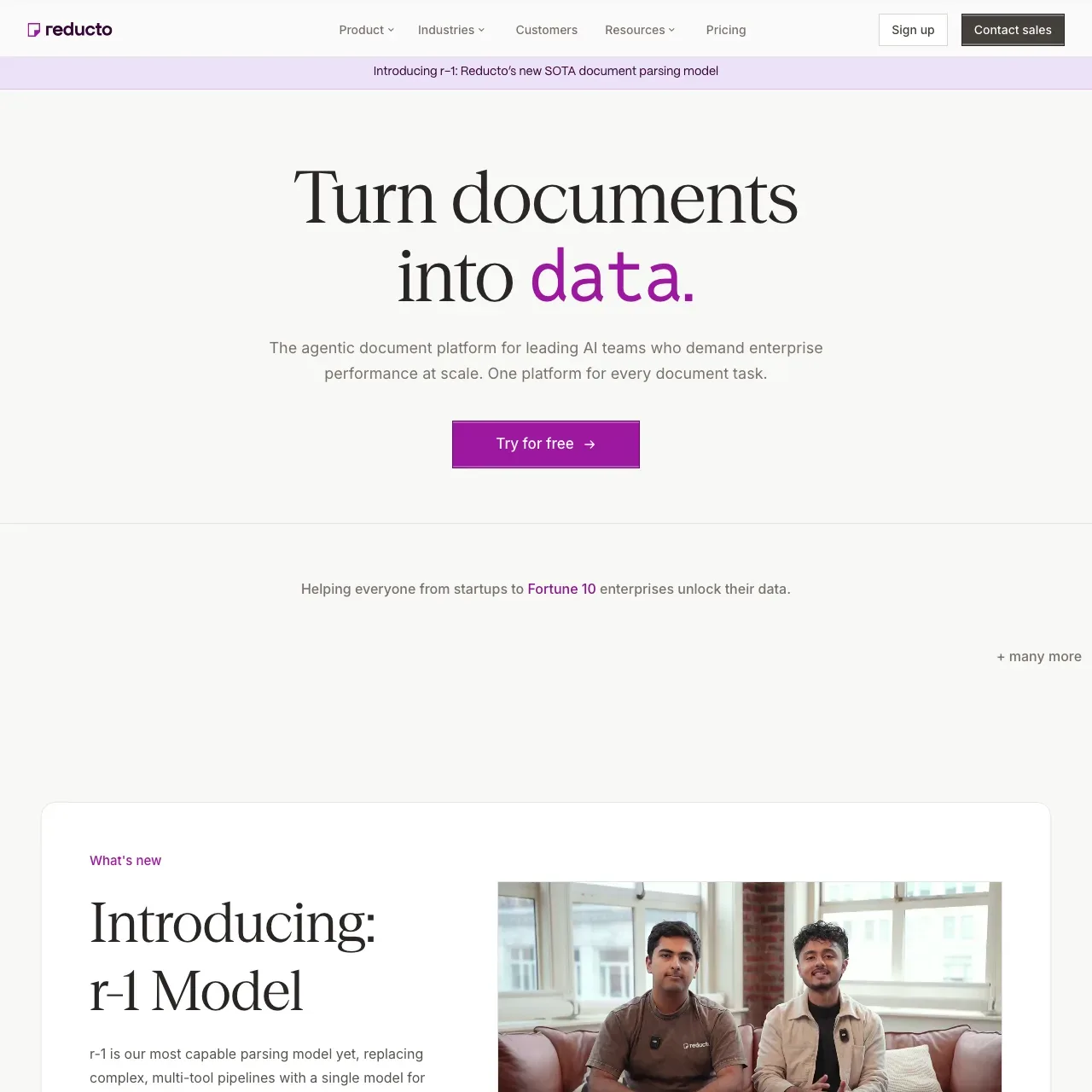 Reducto website screenshot