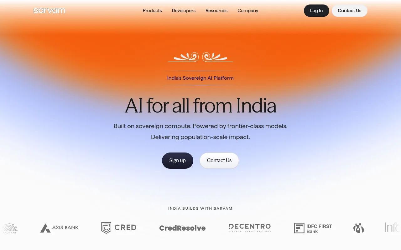 Sarvam website hero