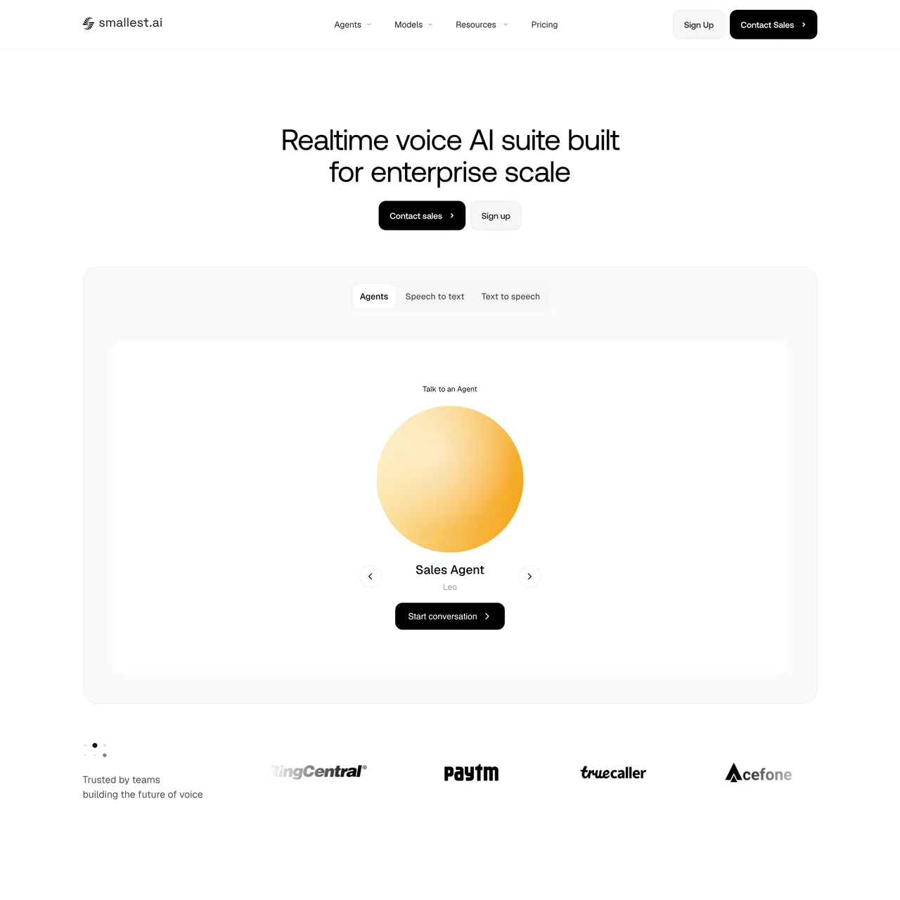 Smallest AI website screenshot