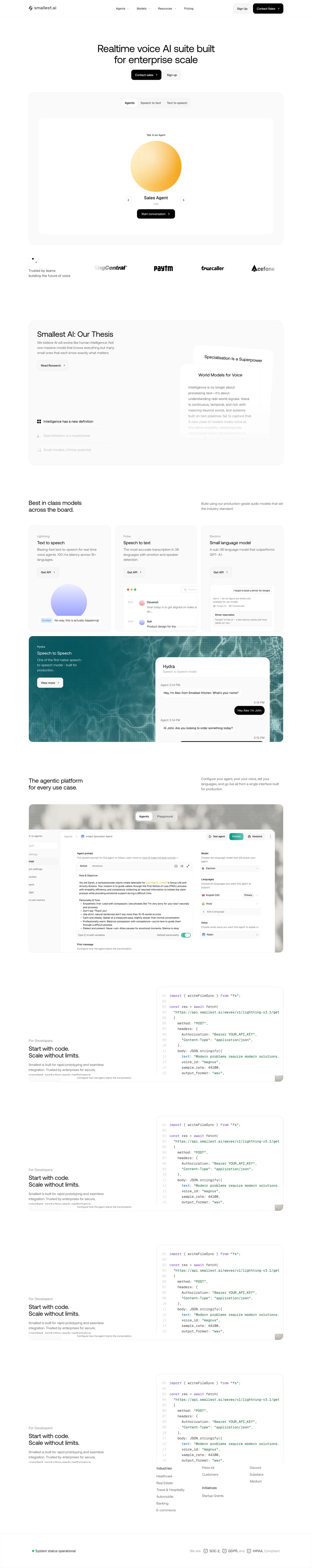 Smallest AI full landing page