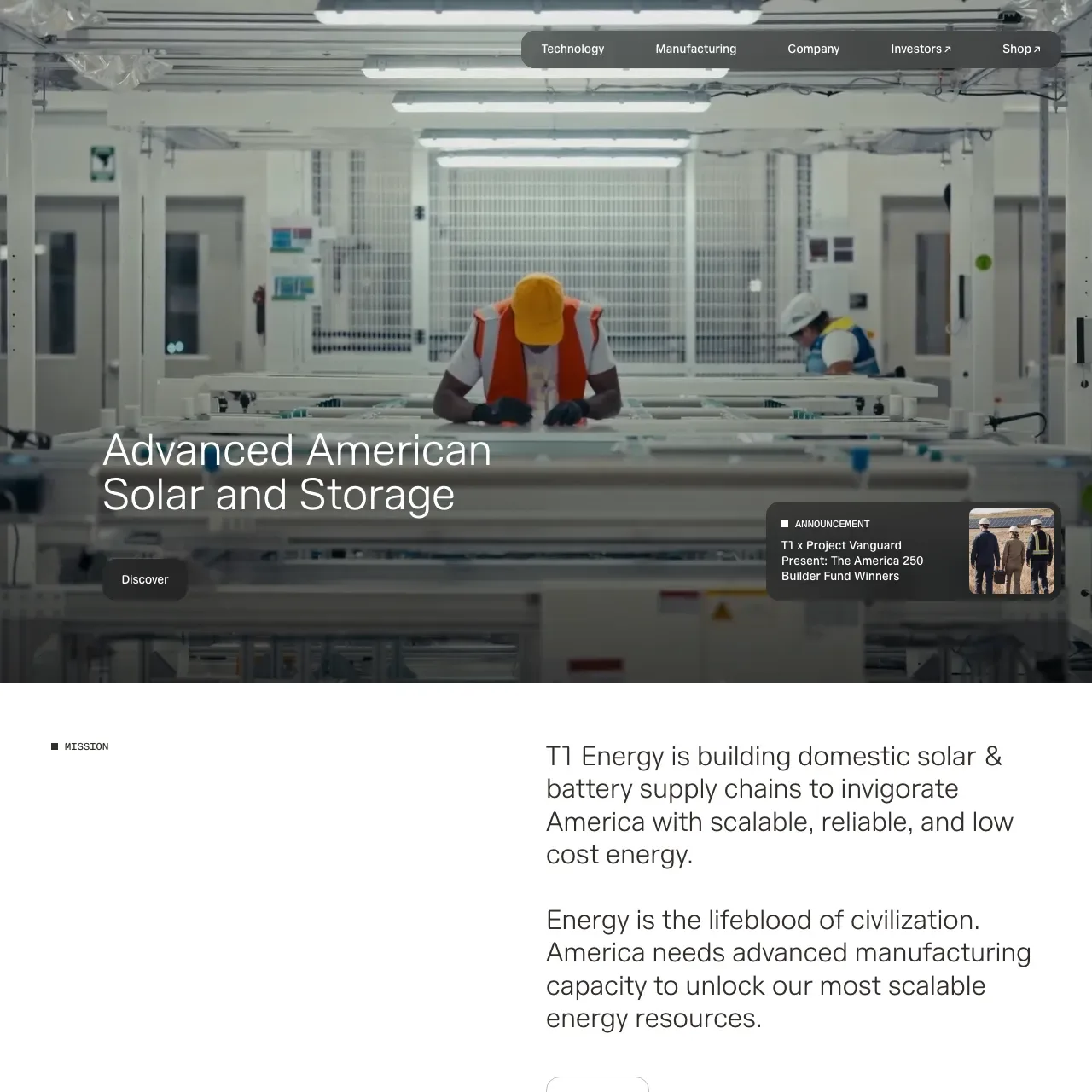 T1 Energy website screenshot