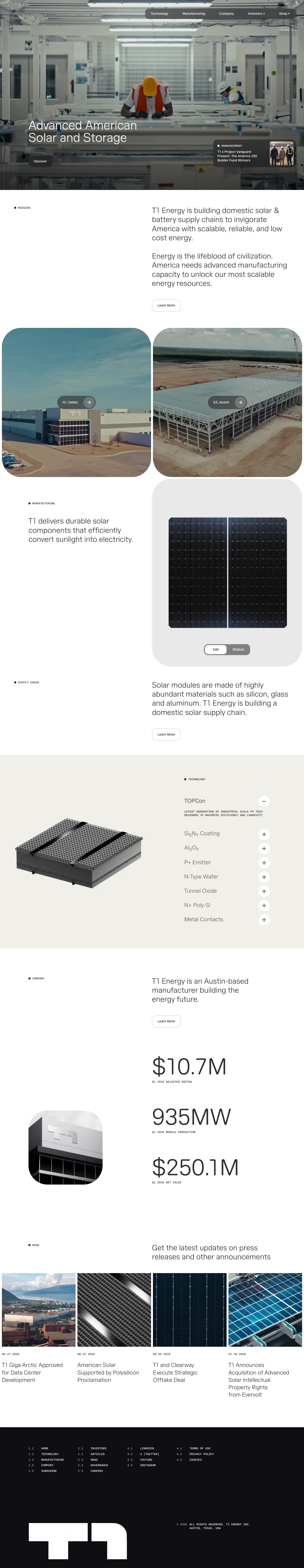 T1 Energy full landing page