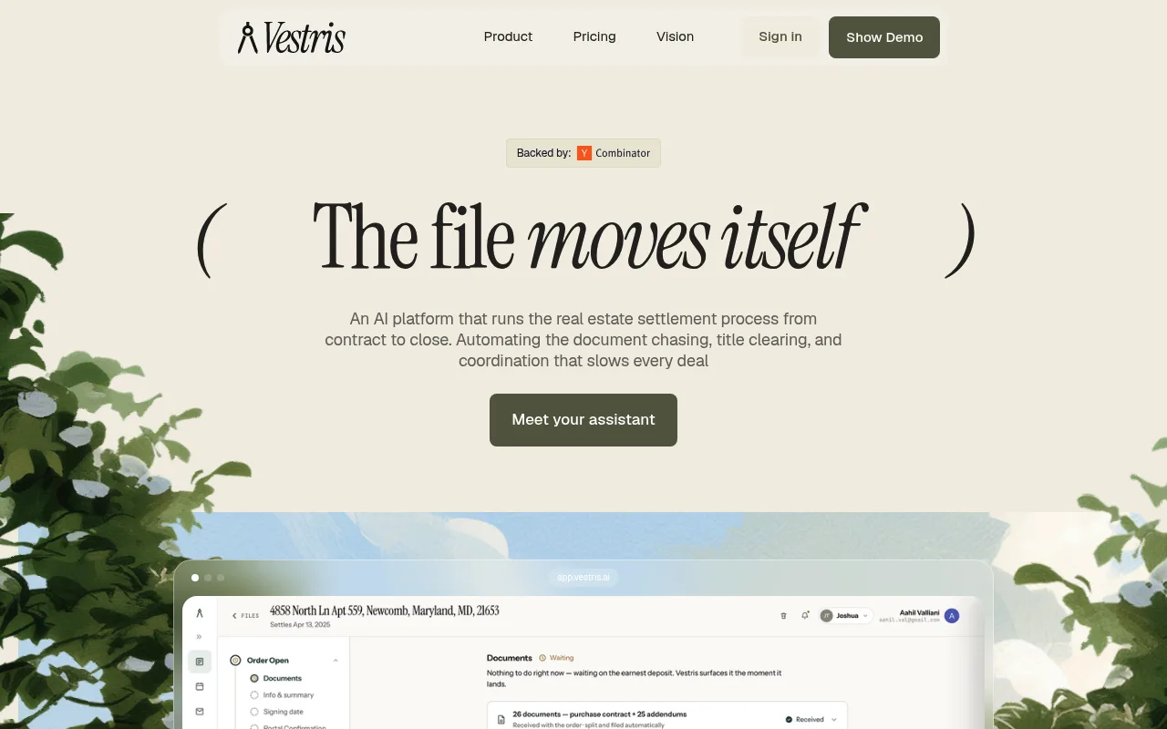 Vestris website hero